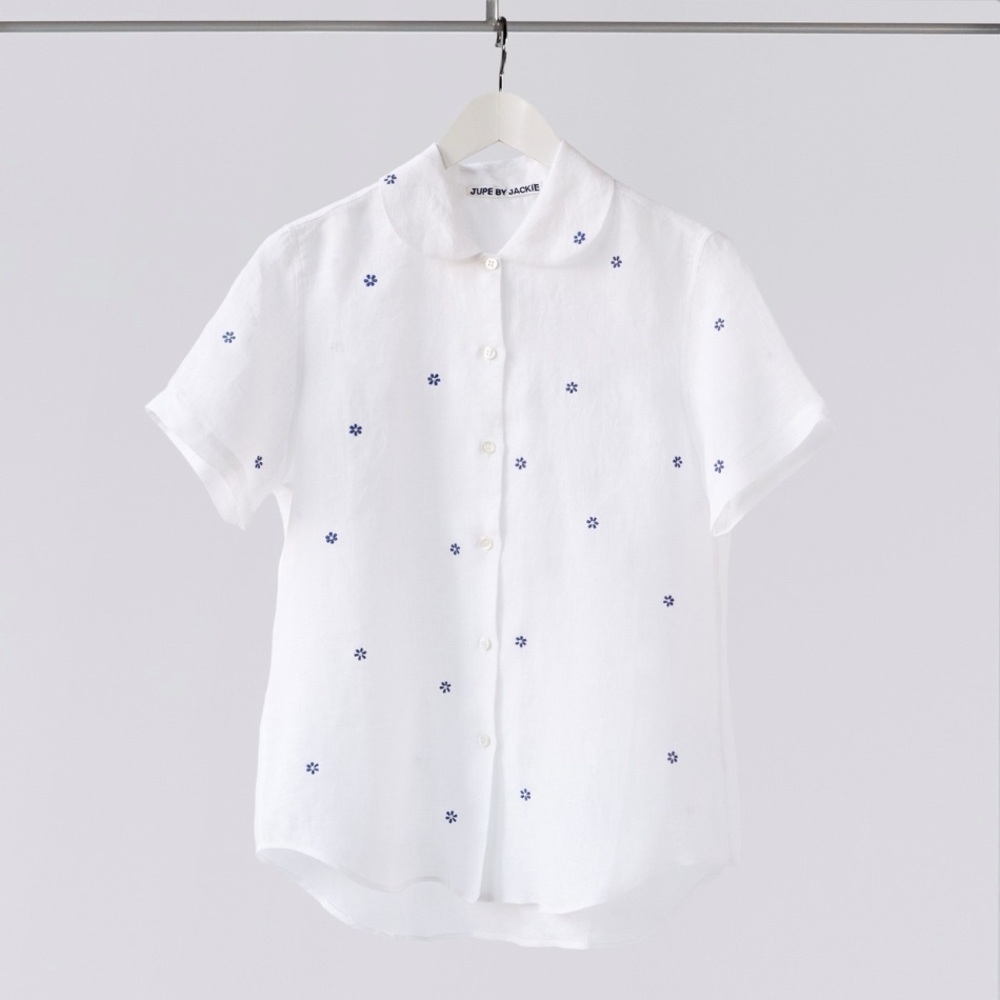 JUPE BY JACKIE Brig Hand Embroidered Flowers Linen Shirt